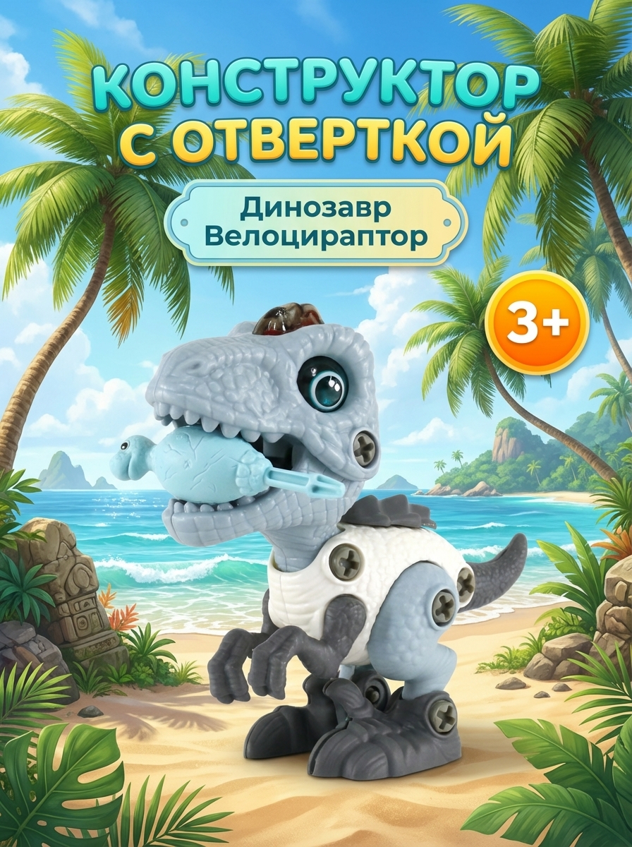 Динозавр - конструктор (собирайка), световые и звуковые эффекты