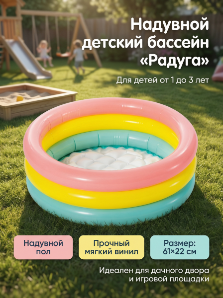 Бассейн надувной детский "Радуга" 61х22см, от 1 до 3 лет, Intex