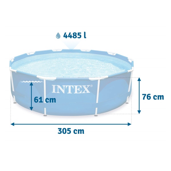 Бассейн каркасный круглый 305х76см 4485л, ф.-н.1250л/ч серии Metal Frame Pool Intex
