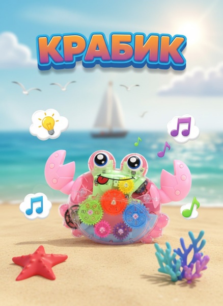 Крабик с шестеренками, световые и звуковые эффекты