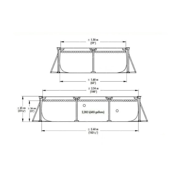 Бассейн каркасный прямоугольный 260х160х65см 2282л серии Rectangular Frame Pool 28271 Intex