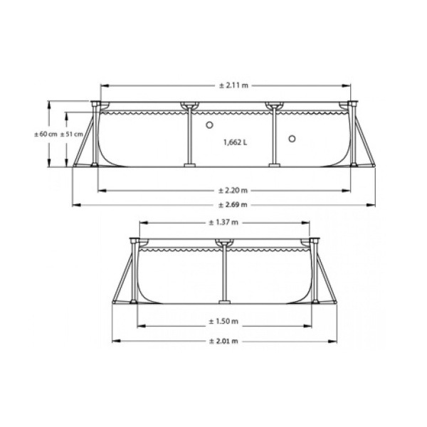 Бассейн каркасный прямоугольный 220х150х60см 1662л серии Rectangular Frame Pool 28270 Intex